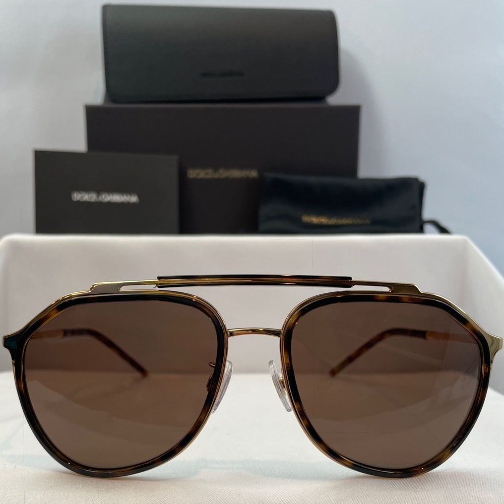 Dolce & Gabbana DG2277 Oversized Tortoise Gold Aviator Sunglasses Brown Lenses